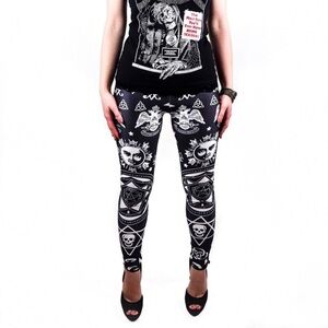 Satanic Symbols Printed Leggings, Small